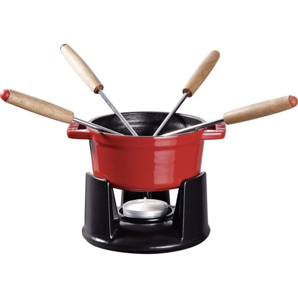 Mini zestaw do fondue Staub 10 cm, czerwony – idealny do serów i czekolady