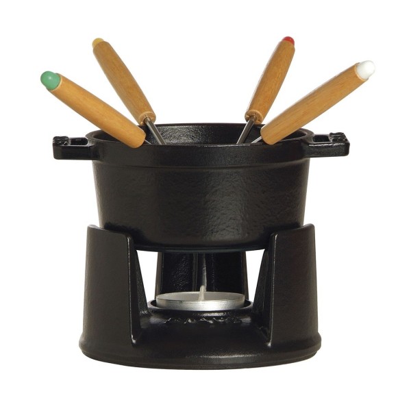 Mini zestaw do fondue Staub 10 cm czarny – idealny do serów i czekolady