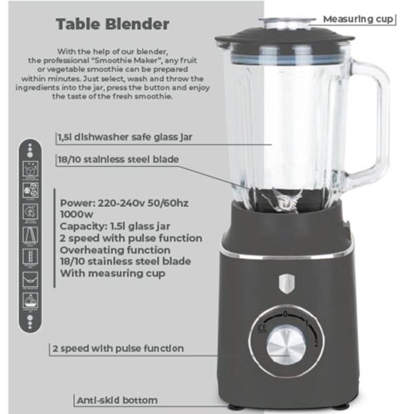 Blender kielichowy Berlinger Haus BH-9539 antracyt do miksowania i blendowania