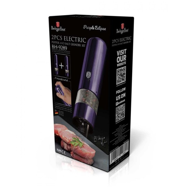 Zestaw młynków elektrycznych Berlinger Haus Purple BH-9289 do pieprzu i soli, idealny do kuchni