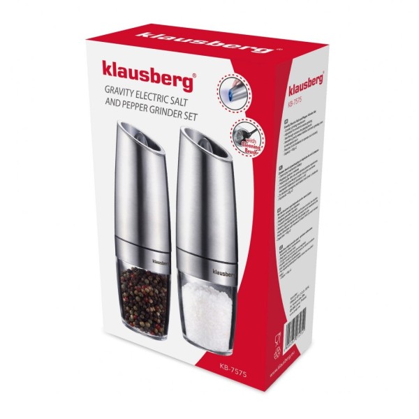 Zestaw elektrycznych młynków do soli i pieprzu Klausberg KB-7575 do łatwego przyprawiania potraw