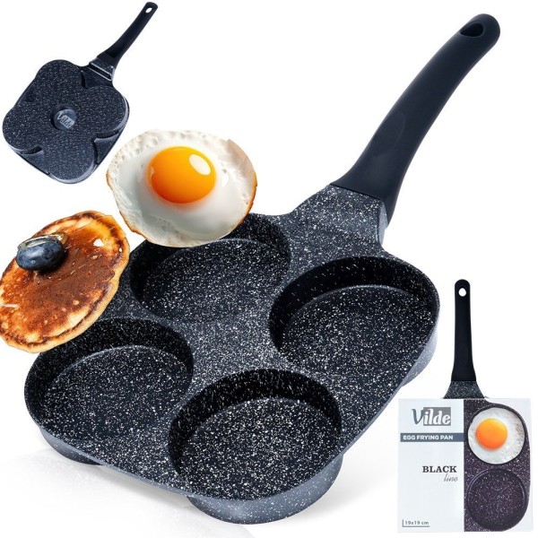 Гранітна сковорода для яєчні та млинців, 4 отвори, BLACK LINE, 19x19 см, VILDE 199054