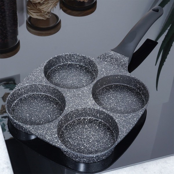 Гранітна сковорода для яєчні та млинців, 4 отвори, BLACK LINE, 19x19 см, VILDE 199054