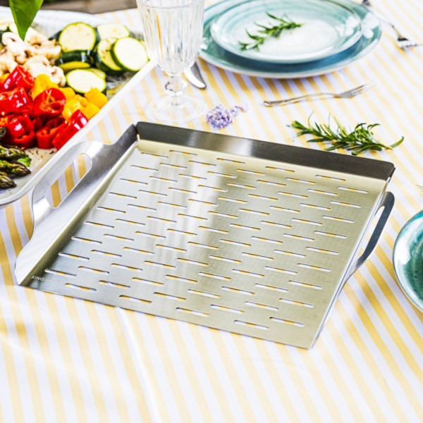 Піднос для грилю, KingHoff KH-1917, глибокий 37×31×4.6 см, нержавіюча сталь, для подачі та готування на грилі