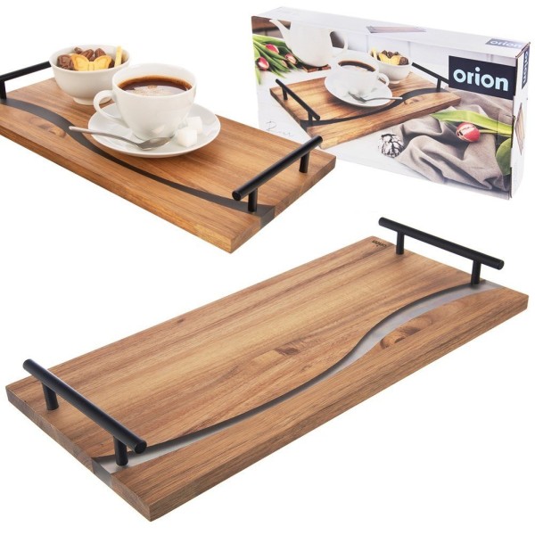 Піднос дерев'яний, Orion RIVER 42×20×4.5 см, зручний для сервірування закусок, з ручками