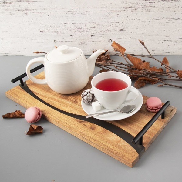 Піднос дерев'яний, Orion RIVER 42×20×4.5 см, зручний для сервірування закусок, з ручками