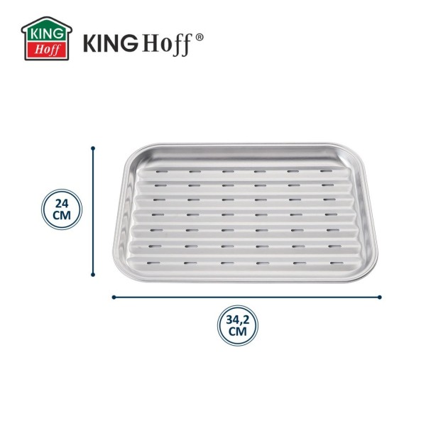 Піднос для грилю, Kinghoff KH-1916, багаторазовий 34×24×2 см, нержавіюча сталь — для подавання та приготування на грилі
