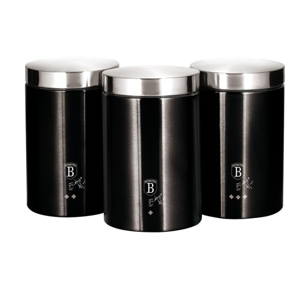 Pojemniki na kawę i herbatę Berlinger Haus Black Silver zestaw 3 sztuk BH-6296