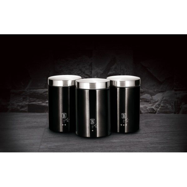 Pojemniki na kawę i herbatę Berlinger Haus Black Silver zestaw 3 sztuk BH-6296