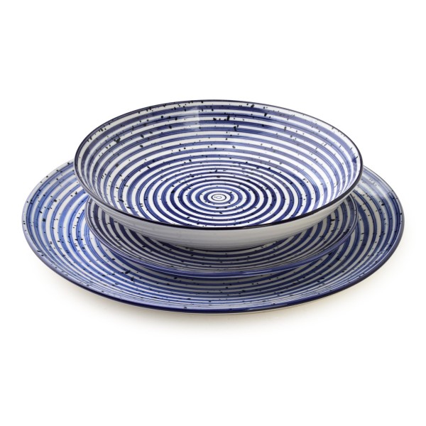 Комплект столового посуду STRIPES BLUE, 18 предметів, тарілки 27/19/20 см, миска 550 мл для сервірування їжі