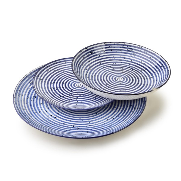 Комплект столового посуду STRIPES BLUE, 18 предметів, тарілки 27/19/20 см, миска 550 мл для сервірування їжі