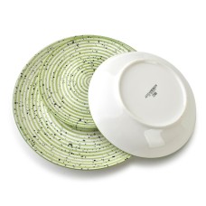 Komplet obiadowy Stripes Green 18 części 27/19/20 cm miska 550 ml do codziennych posiłków