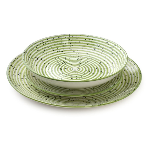 Комплект посуду Stripes Green для сервірування столу 18 предметів тарілки 27/19/20 см, миска 550 мл