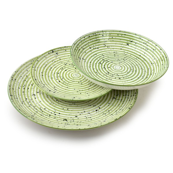 Комплект посуду Stripes Green для сервірування столу 18 предметів тарілки 27/19/20 см, миска 550 мл