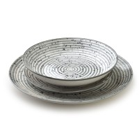 Komplet obiadowy Stripes Grey 18 części - zestaw talerzy i misek 27/19/20 cm, miska 550 ml do serwowania posiłków