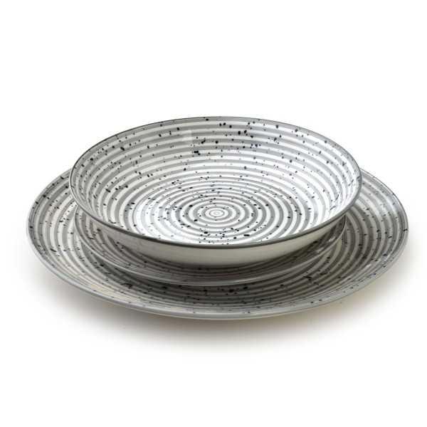 Komplet obiadowy Stripes Grey 18 części - zestaw talerzy i misek 27/19/20 cm, miska 550 ml do serwowania posiłków