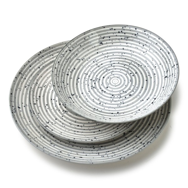Komplet obiadowy Stripes Grey 18 części - zestaw talerzy i misek 27/19/20 cm, miska 550 ml do serwowania posiłków