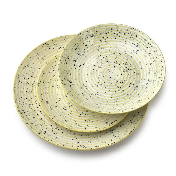 Komplet obiadowy Stripes Beige 18 cz. z miską 550 ml do serwowania eleganckich posiłków