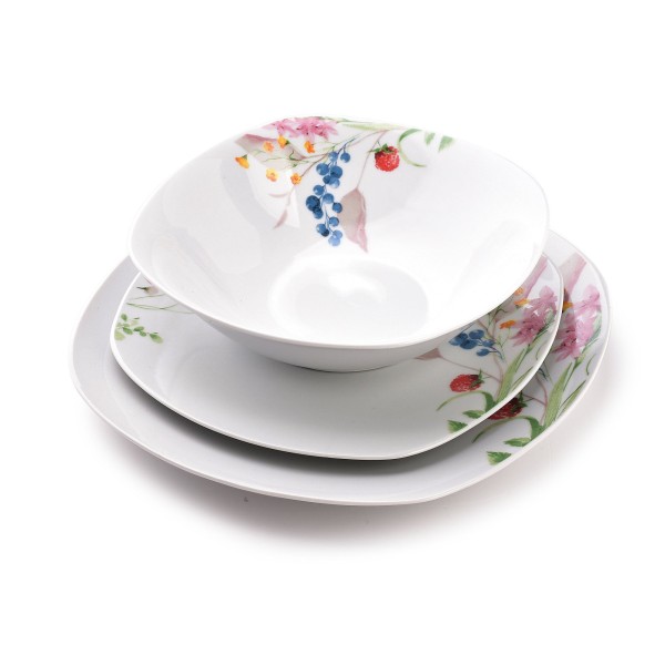 Zestaw talerzy, BOTANIC FRUIT, komplet obiadowy 18 elementów, do serwowania