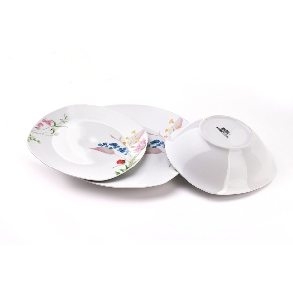 Zestaw talerzy, BOTANIC FRUIT, komplet obiadowy 18 elementów, do serwowania