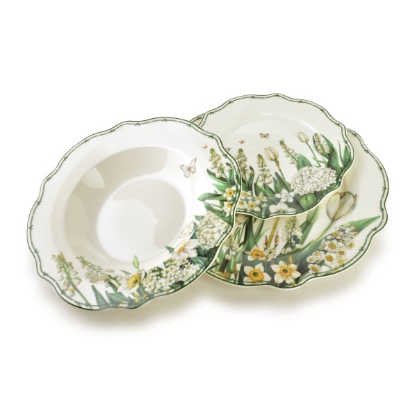 Zestaw talerzy LEA ELEGANT, komplet 18 szt. — obiadowe 27 cm, deserowe 19,5 cm, głębokie 22 cm