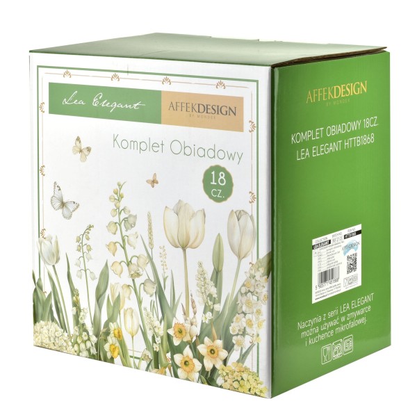 Zestaw talerzy LEA ELEGANT, komplet 18 szt. — obiadowe 27 cm, deserowe 19,5 cm, głębokie 22 cm