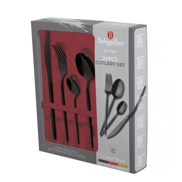 Zestaw sztućców, Berlinger Haus BH-3069, 24 el. do serwowania, połysk Shiny Black