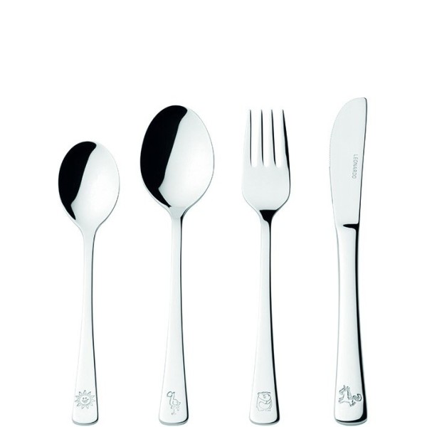 Набір столових приборів Bambini Leonardo з 4 предметів для дітей з дизайном панда, кінь і фламінго Набір столових приборів Bambini Leonardo з 4 предметів для дітей з дизайном панда, кінь і фламінго