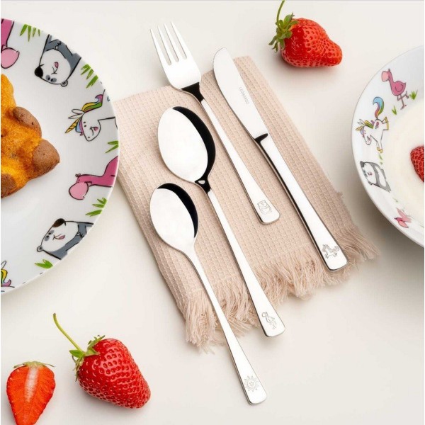Набір столових приборів Bambini Leonardo з 4 предметів для дітей з дизайном панда, кінь і фламінго Набір столових приборів Bambini Leonardo з 4 предметів для дітей з дизайном панда, кінь і фламінго