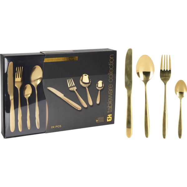 Zestaw sztućców ZESTAW SZTUĆCÓW 24 szt. złoty kolor – komplet na 6 osób