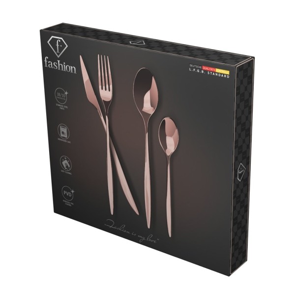 Набір столових приборів FashionTV FTV-0083, 24 предмети, рожеве золото, для сервірування столу
