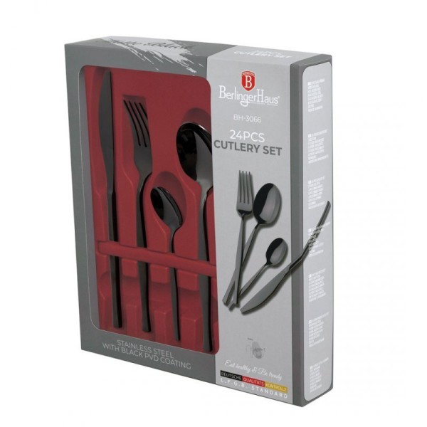 Zestaw sztućców, Berlinger Haus BH-3066, 24 elem. do serwowania połysk Shiny Black
