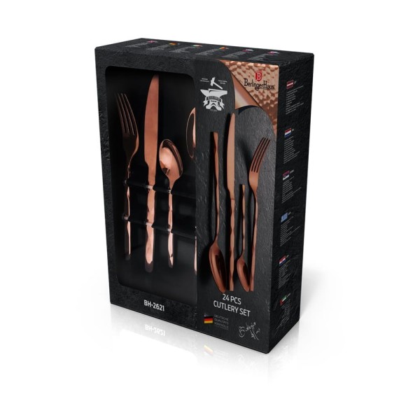 Komplet sztućców Berlinger Haus Rosegold 24-elementowy, błyszczące do eleganckich zastaw stołowych