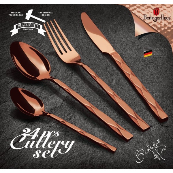 Komplet sztućców Berlinger Haus Rosegold 24-elementowy, błyszczące do eleganckich zastaw stołowych