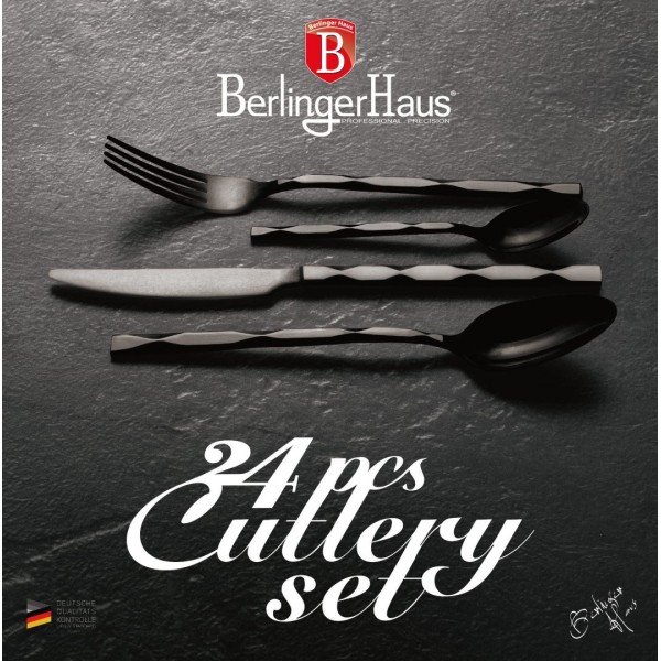 Komplet sztućców Berlinger Haus Black Royal BH-2622, 24 elementy, do serwowania potraw na eleganckie okazje