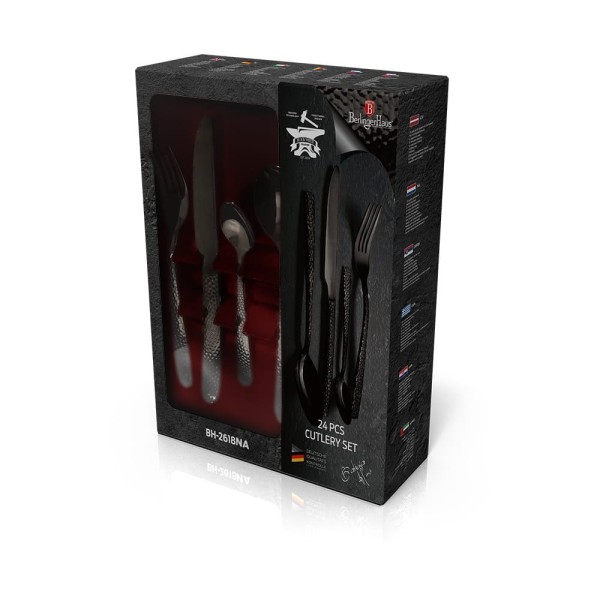 Komplet sztućców Berlinger Haus Shiny Black BH-2618NA 24 elementy, błyszczące, do codziennego użytku rodzinnego