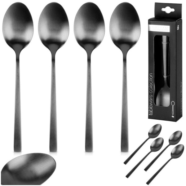 Łyżeczki do herbaty Excellent Houseware 4 sztuki czarne satynowe zestaw