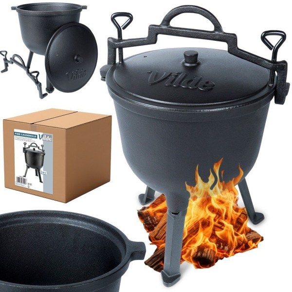 Котелок для готування на вогні, Cast Line Vilde 199053, 10 л, чавунний з кришкою і ніжками