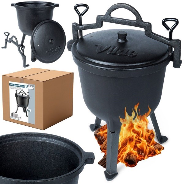 Казан-котел, Cast Line VILDE 199051, чавунний 8 л на ніжках з кришкою для готування на вогні