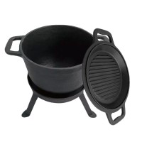 Kociołek Żeliwny Kinghoff KH-1733 8.0L z Patelnią Grill 2 w 1 do Gotowania i Grillowania na Ognisku