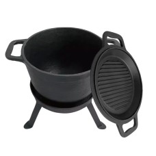 Kociołek Żeliwny Kinghoff KH-1733 8.0L z Patelnią Grill 2 w 1 do Gotowania i Grillowania na Ognisku