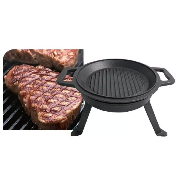 Kociołek Żeliwny Kinghoff KH-1733 8.0L z Patelnią Grill 2 w 1 do Gotowania i Grillowania na Ognisku