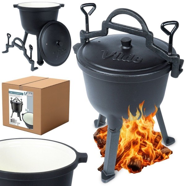 Казан-черпак, Cast Line VILDE 199048, емальований чавун 4 л на ніжках з кришкою — для готування на вогні та плиті