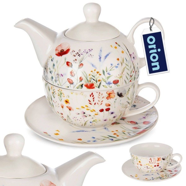 Набір для чаю, Orion, Maki 3 ел.: білий порцеляновий чайник з чашкою для подачі чаю