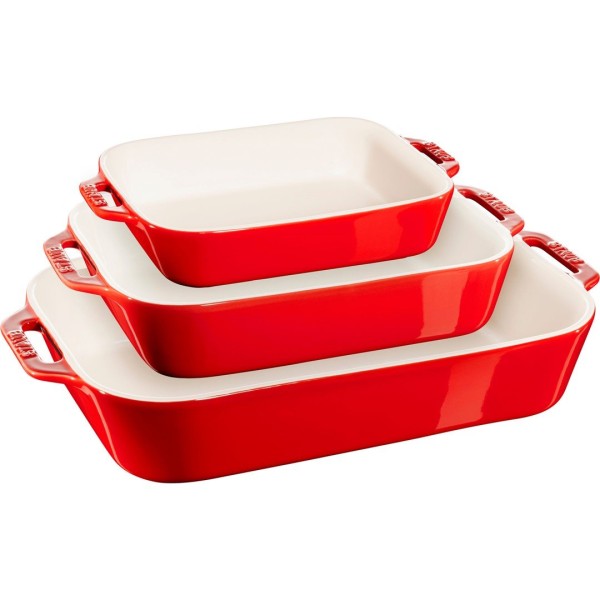 Zestaw 3 półmisków prostokątnych Staub Cooking czerwony do serwowania dań