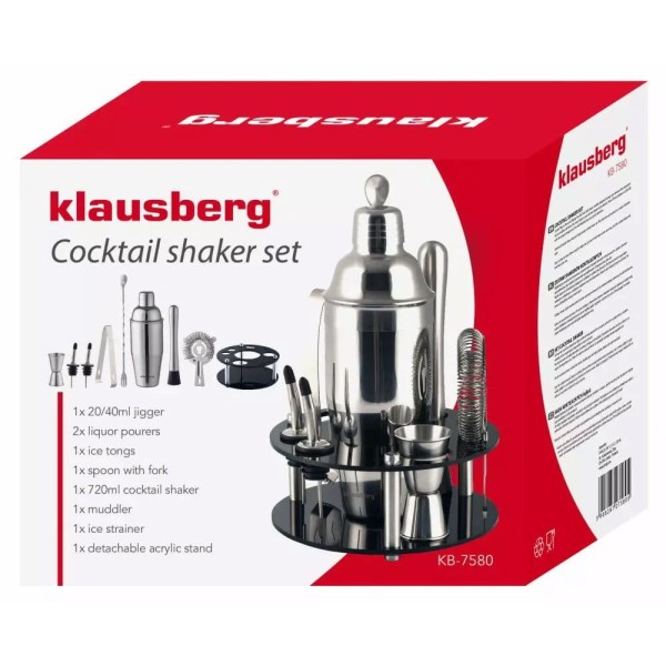 Zestaw barmański Klausberg KB-7580 9 elementów do przygotowywania koktajli srebrny