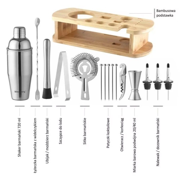 Zestaw barmański Klausberg KB-7582 shaker 16 elementów srebrny do przygotowywania drinków