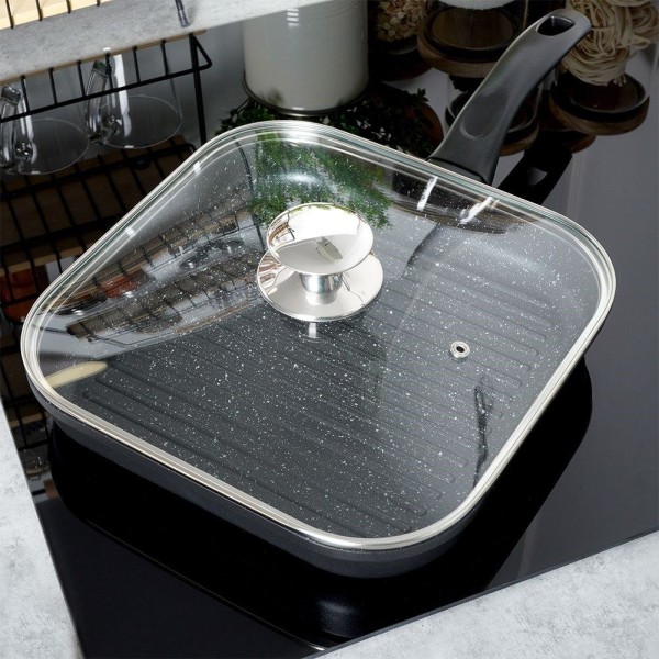 Велика квадратна скляна кришка для каструлі та сковорідки 27x27 см GRANDE ORION 126316