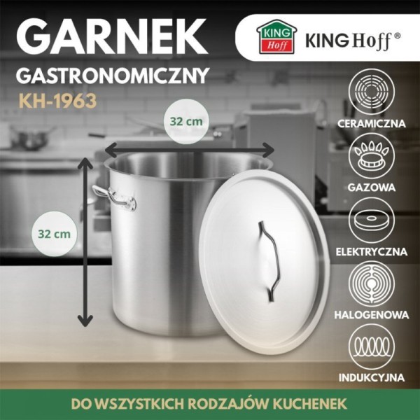 Garnek gastronomiczny Kinghoff KH-1963 25L z pokrywą stalową