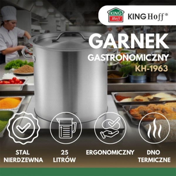 Garnek gastronomiczny Kinghoff KH-1963 25L z pokrywą stalową